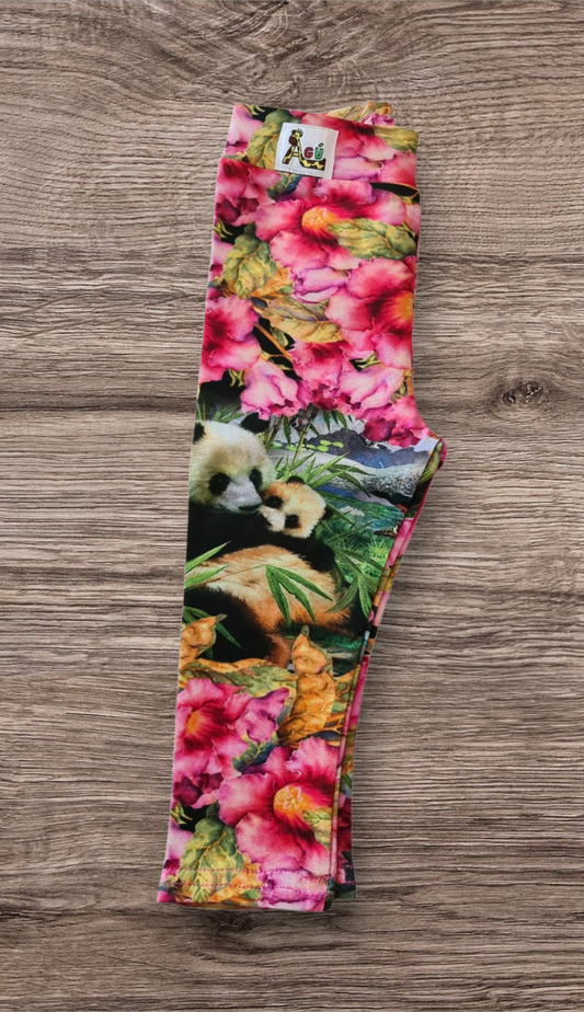 Bleikar panda og blóma leggings