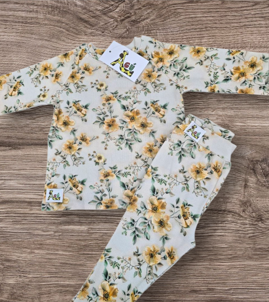 Gul blóm rib leggings
