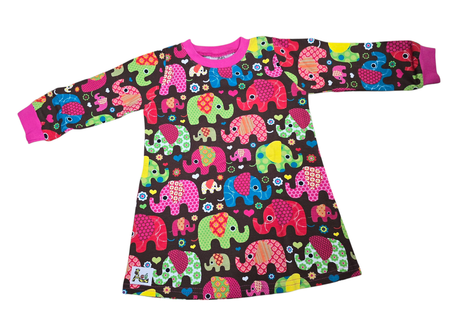 Brúnir kjólar með fíla mynstri