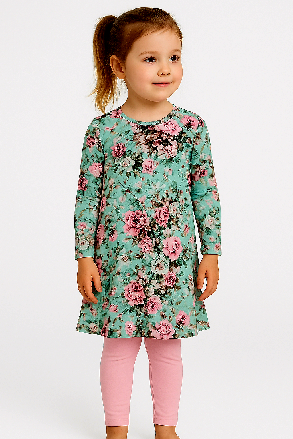 Græni og bleiki blómakjóllinn