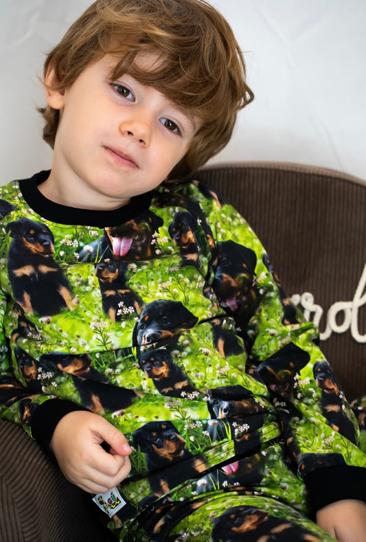 Grænar peysur með rottweiler hunda mynstri